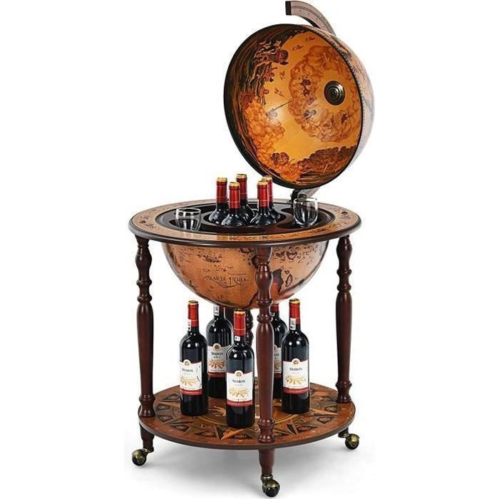 Support à Vin Mobile DREAMADE - Globe Terrestre Et Casier à Bouteilles - Design Vintage Avec Roulettes