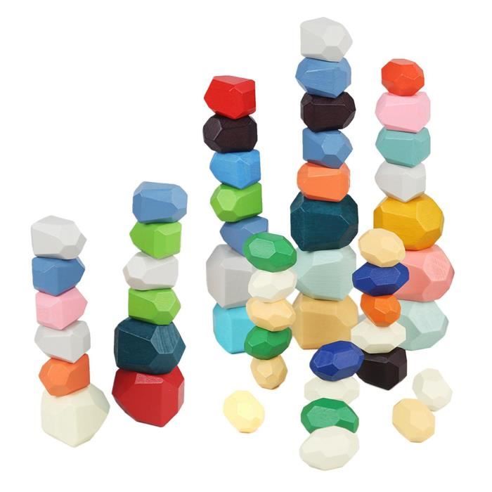 Surplex Jeu Empilage Tour Bois 76 Pièces - Jeu Montessori Famille Blocs Construction Et Dominos