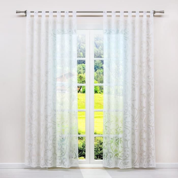 1pc rideaux Voilage fenêtre transparent blanc Patte de cuisine-salon motif de vrille L140 x H145 cm
