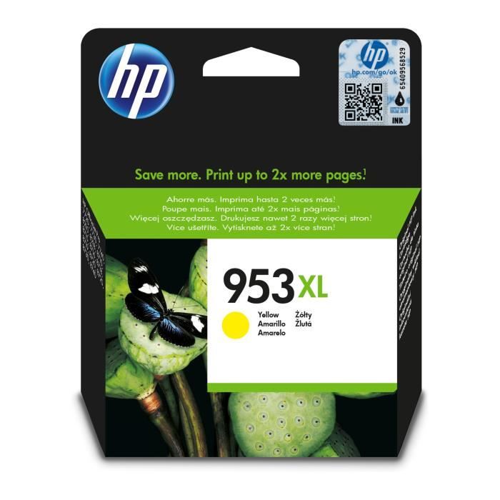 HP 953XL Cartouche dencre jaune grande capacité authentique (F6U18AE) pour HP Officejet Pro 8210/8710/8720/8730/8746