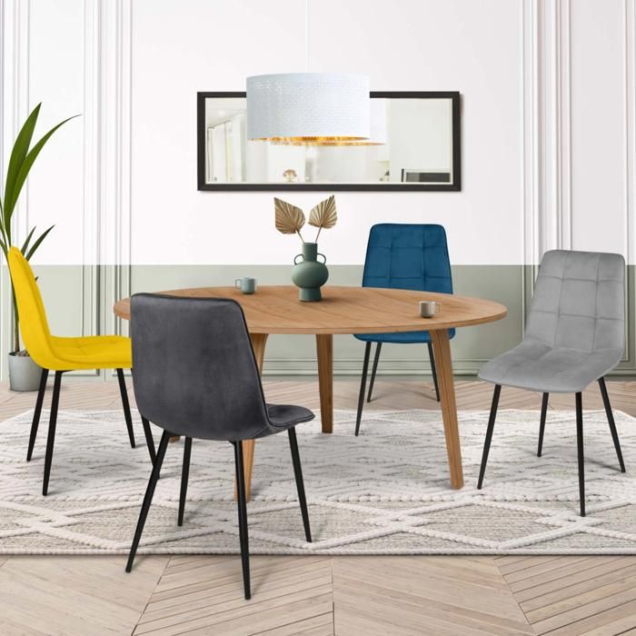 Lot De 6 Chaises MILA En Velours - Couleurs Gris, Beige, Noir, Patchwork - IDMarket