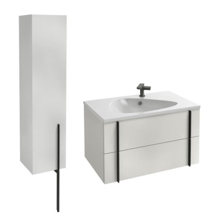 meuble lavabo simple vasque 80 cm jacob delafon nouvelle vague blanc brillant + colonne de salle de bain version gauche + pied