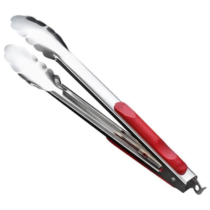 Pince Nourriture,Pince à barbecue, Alimentation Ramasser Acier Inoxydable Plastique Hygiénique ,Rouge