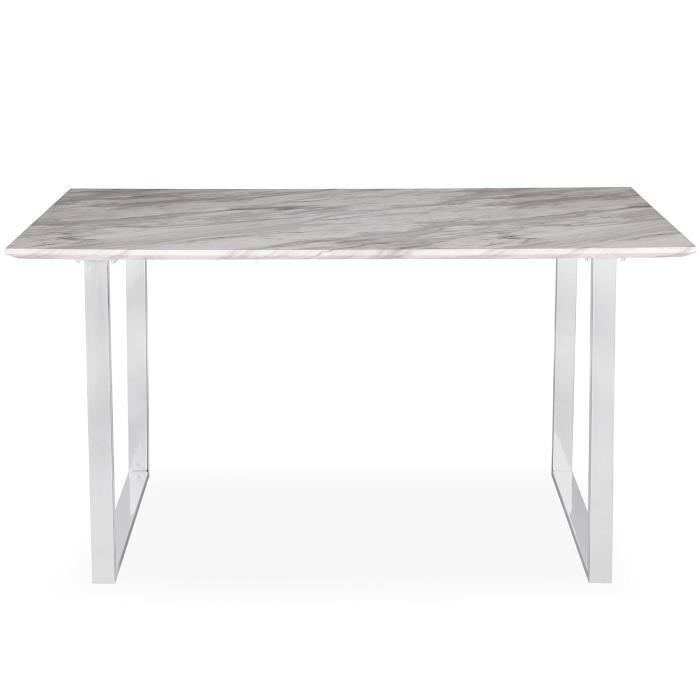 Table De Salle A Manger Stockholm Avec Plateau Effet Marbre Clair