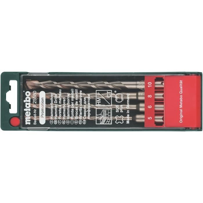 Coffret de 4 pièces pour marteaux perforateurs METABO SDS Plus 3 joules Béton