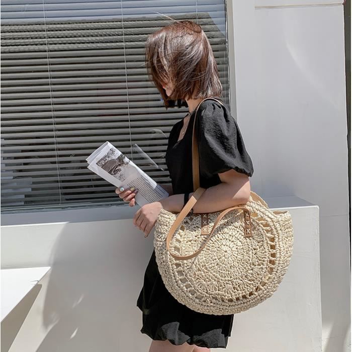 Sac Bandouliere Sac de Paille Decontracte pour Femmes Femmes Fait Main Sac Sac de Plage d ete Sac d epaule Cdiscount Bagagerie Maroquinerie