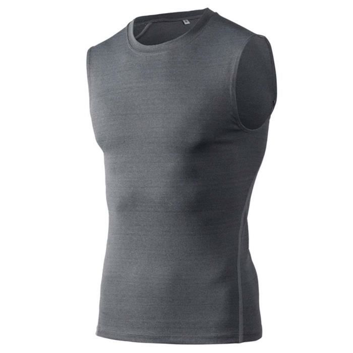 Débardeur de Sport Homme Stretch Sans Manches T-shirt Fitness Entraînement Couleur Unie - Gris