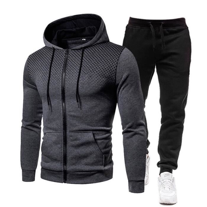 Sweat Zipp Ensemble Homme 2023 Automne Hiver Chaud Veste Capuche Sweat  Capuche Manches Longues Sweat-Shirt avec Poche Grey