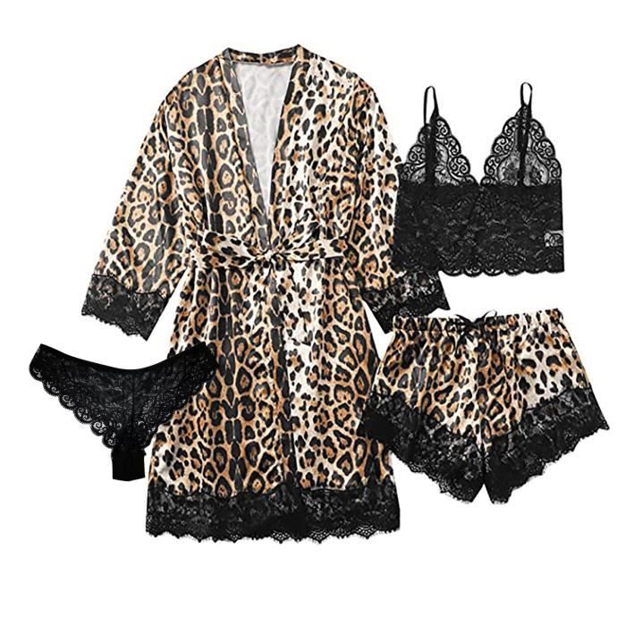 Pyjama en soie femme court Imprime leopard Femmes Pijama Ensemble Grande Taille Pyjamas Lingerie Sexy Robe De Soie Satin Peignoir V Marron Cdiscount Pret a Porter