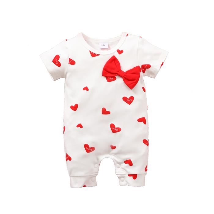 Robe Bébé Fille Saint-Valentin - Cœur Imprimé, Tutu Maille, Manches Courtes - Taille Nouveau-né - Cadeau Naissance