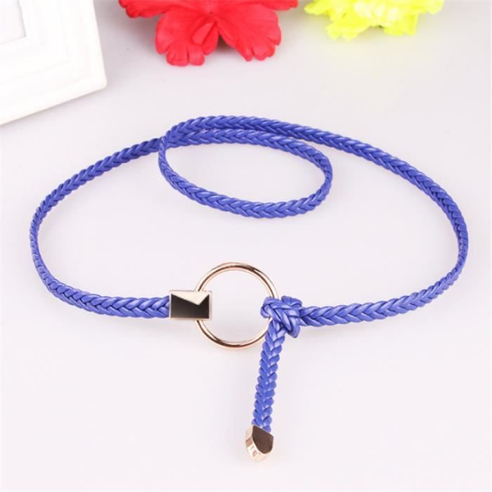 Ceinture Tissée Pour Femme - Boucle En Alliage, Nylon - Longueur 130 Cm (100-130 Cm Au Choix) - Bleu