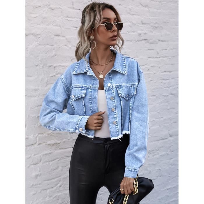 CRAZE Printemps Automne Femme Denim Manteaux Style Europeen Jeans Femme Vestes Veste En Jean Noir Cdiscount Pret a Porter