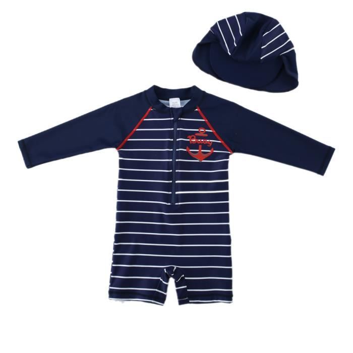 Maillot De Bain Bébé Garçon C&A Bleu Foncé - Protection UV Avec Zip Dos Et Imprimé Soleil - 100% Polyester