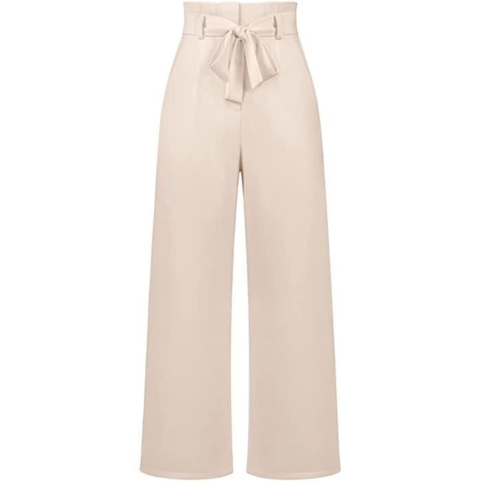 Pantalon décontracté élégant pour femme – Jambe large avec taille réglable – Poches à nœud fluide pour un confort quotidien et une utilisation polyvalente, Noir , 4XL