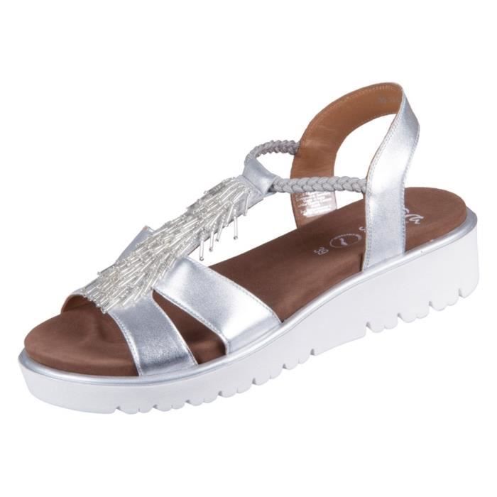 Chaussures Femme ARA Bilbao Argent Talon Compens Boucle de