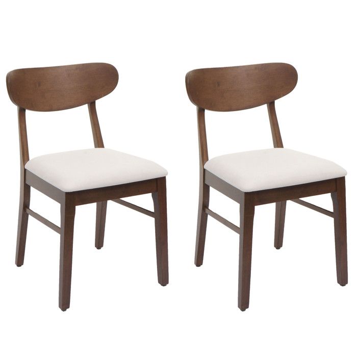 Lot de 2 chaises de salle à manger HWC-M59 chaise de cuisine tissu/textile bois massif - bâti foncé crème Lot de 2 chaises de salle à manger HWC-M59 chaise de cuisine tissu/textile bois massif - bâti foncé crème