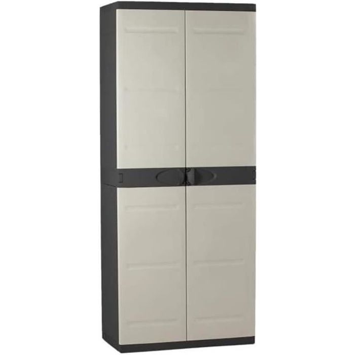 Armoire meuble de rangement 2 portes intérieur-extérieur coloris noir ...