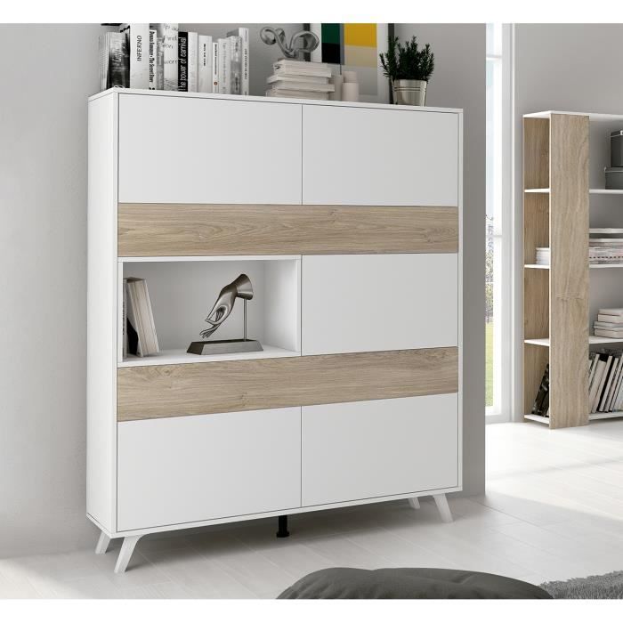 Armoire vitrine - PEGANE - Longueur 120.9 - Profondeur 39.6 - Hauteur 156 cm - Blanc/chêne Armoire vitrine - PEGANE - Longueur 120.9 - Profondeur 39.6 - Hauteur 156 cm - Blanc/chêne