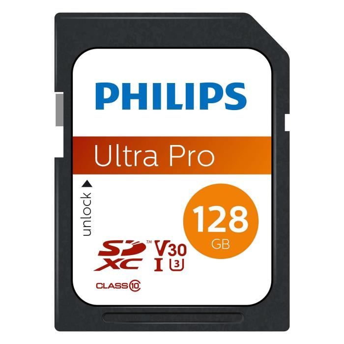 Carte Flash PHILIPS SDXC 128 Go Classe 10 UHSI U3 4K Cdiscount Appareil Photo