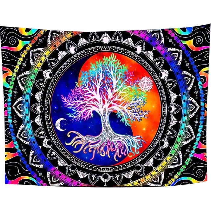 Grande Tapisserie Murale UV Réactive - Affiche D'art Abstrait Lumière Noire - Style Boho Zen Et Art Déco