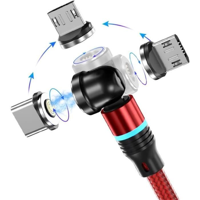 Câble De Charge Magnétique Rotatif à 540° | 1 Mètre Tout En 1 En Nylon Tressé | Câble De Charge