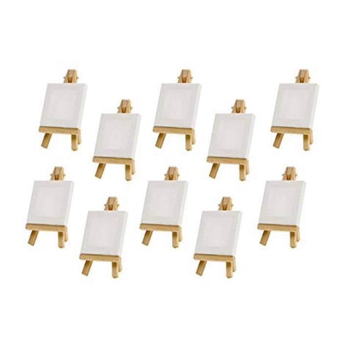 5 Mini Chevalets Avec Toiles 10x10cm - Bois Et Toile Pour Peinture, Déco Ou Photos