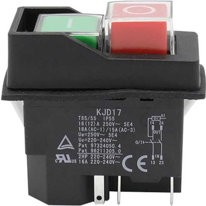 Interrupteur à Bouton Poussoir éLectromagnéTique éTanche 5 Broches KJD17 220-240V Bobine DéMarreur MagnéTique Interrupteurs de