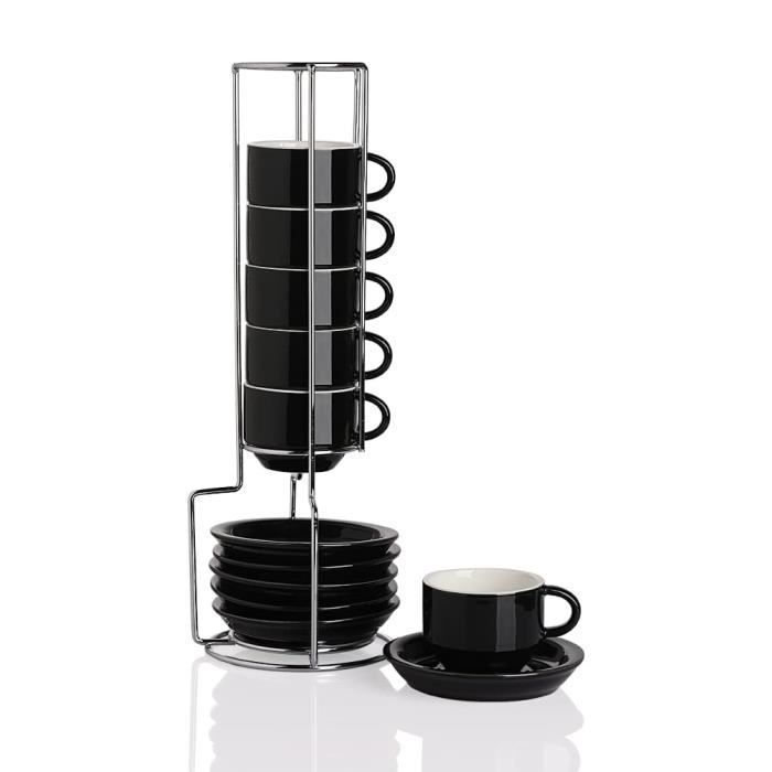 Set De 4 Tasses à Café Empilables En Céramique Avec Support Métal - Tasses Expresso Pour Bureau, Maison, Restaurant