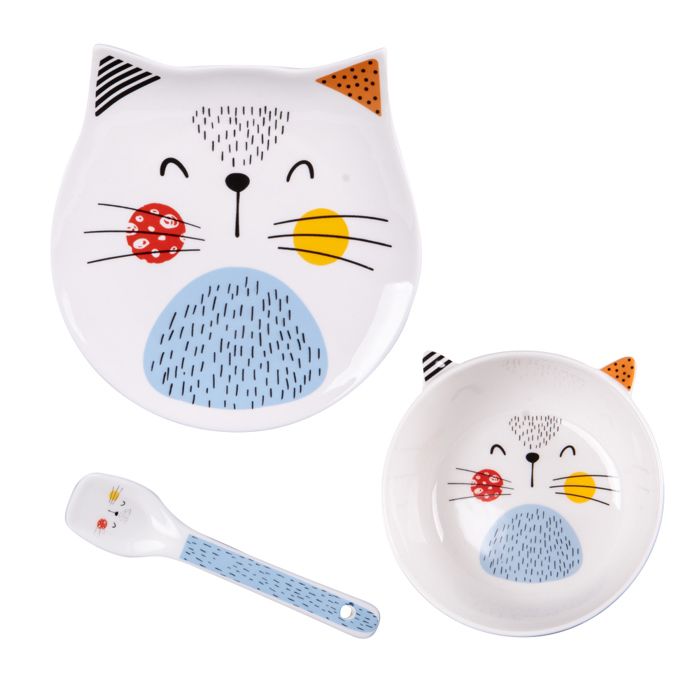 Service enfant 3 pièces - TABLE PASSION - 3 pièces chat - Porcelaine - Motif chat - Compatible lave-vaisselle & micro-ondes Service enfant 3 pièces - TABLE PASSION - 3 pièces chat - Porcelaine - Motif chat - Compatible lave-vaisselle & micro-ondes