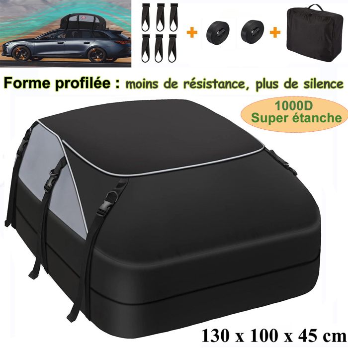Sac de Toit Voiture - 130 x 100 x 45 cm - 1000D Tissu d’Oxford - Coffre De Toit Souple 580L pour Voyage résistant aux intempéries