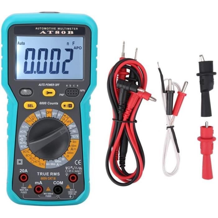 Multimètre Numérique Voltmètre Ampèremètre - Test Tension AC/DC, Résistance, Diode, Continuité - Écran LCD Rétroéclairé