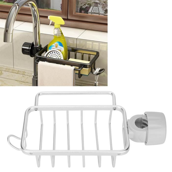 Porte-Éponge Évier Cuisine Robinet - Étagère Rangement Aluminium Plastique Avec Porte-Serviette (Noir)