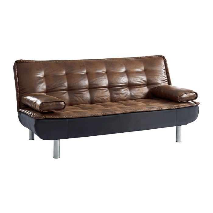 Canapé 3 places convertible clic-clac en microfibre vieilli marron MISHAN II