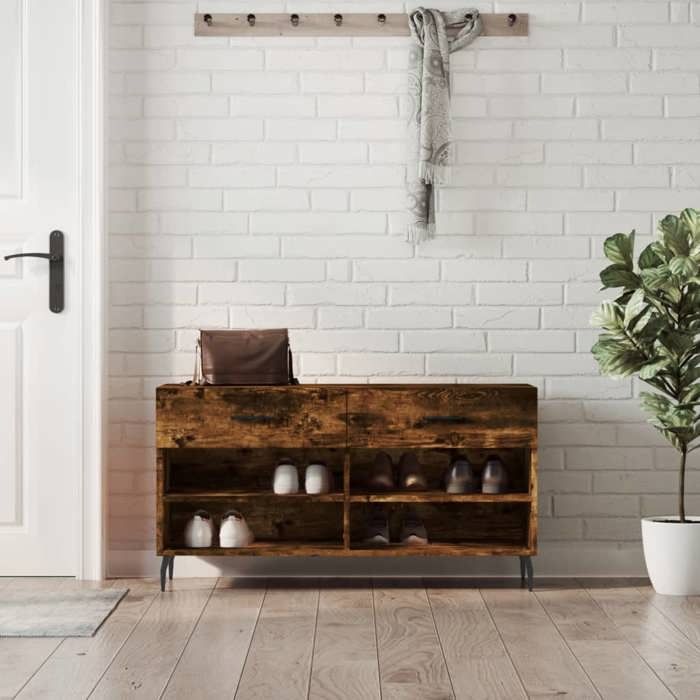 Banc à Chaussures Avec Rangement Et Coussin - Dimensions 42x42x45 Cm - Bois D'ingénierie Et Métal - Couleur Sonoma Gris - Charge Max 110 Kg