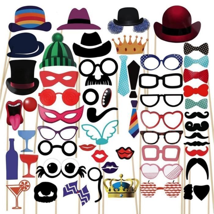 Photobooth Mariage Champetre Drole Kit De 58pcs Couronne Lunettes Moustaches Props Hippie Decoration Mariage Francais Annivers M3282 Achat Vente Masque Decor Visage Cdiscount