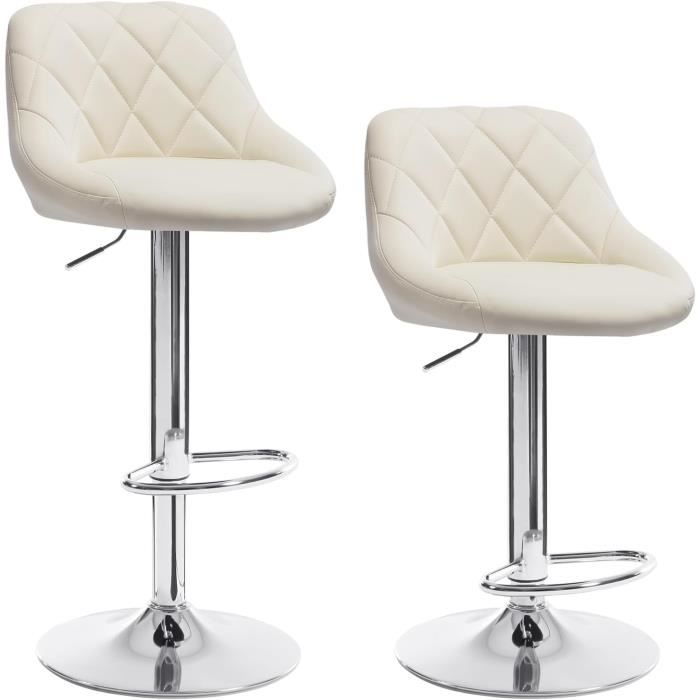 WOLTU Tabouret de bar lot de 2 avec repose-piedshauteur réglableTabouret en similicuirsiège bien rembourréCrème