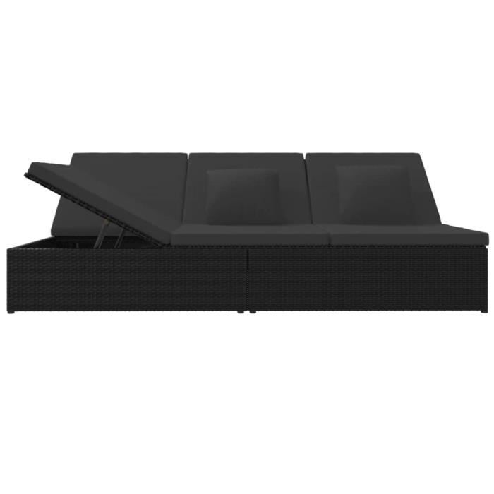 fhe - lits d'extérieur - transat convertible avec coussins résine tressée noir - haute qualite - dx0884