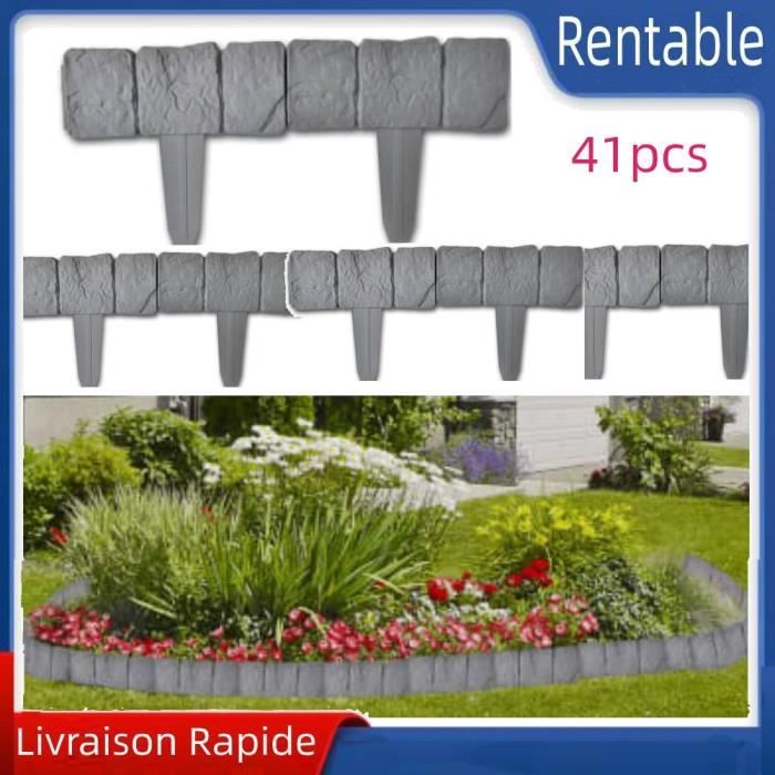 VidaXL 41x Clôture De Jardin Bordure De Pelouse Bordure De Gazon Clôture De Pelouse Arrière-Cour Extérieur Aspect De Pierre Plastique 10 M