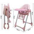 Chaise haute bébé évolutive Ergonomique Reglable et Pliable - 4 roues - 5 Hauteurs Différentes - Rose - Allemagne Stock-1