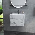 Meuble sous-vasque suspendu - vasque céramique incluse - tiroir coulissant - dim. 60L x 45l x 45H cm - aspect marbre blanc-1