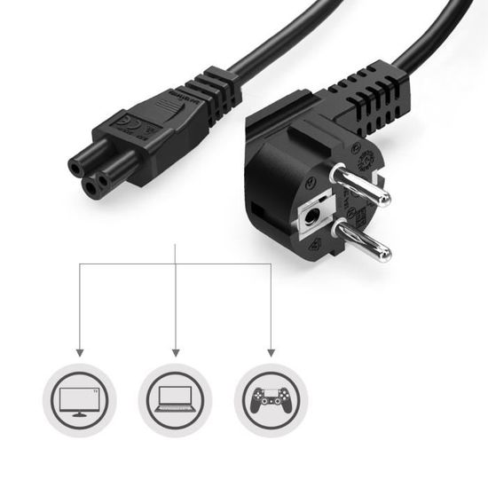 Câble D'alimentation 5m Tripolaire - Prise EU CEE7/4 Vers IEC C5 - Pour TV LG, PC, Projecteur