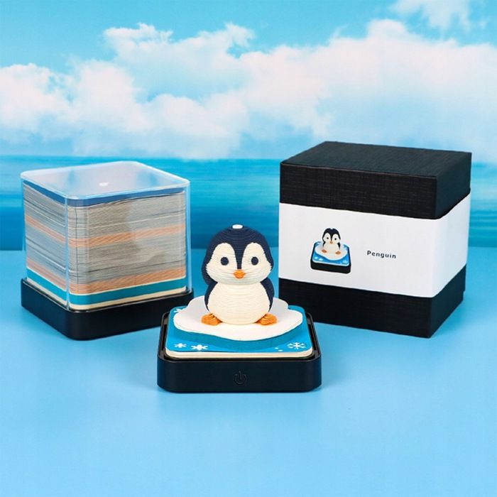 Calendrier 3D 2026 à Effeuiller Avec Lumière LED - Sculpture En Papier Design Panda Ou Pingouin - Décoration De Bureau Et Cadeau Original - 12