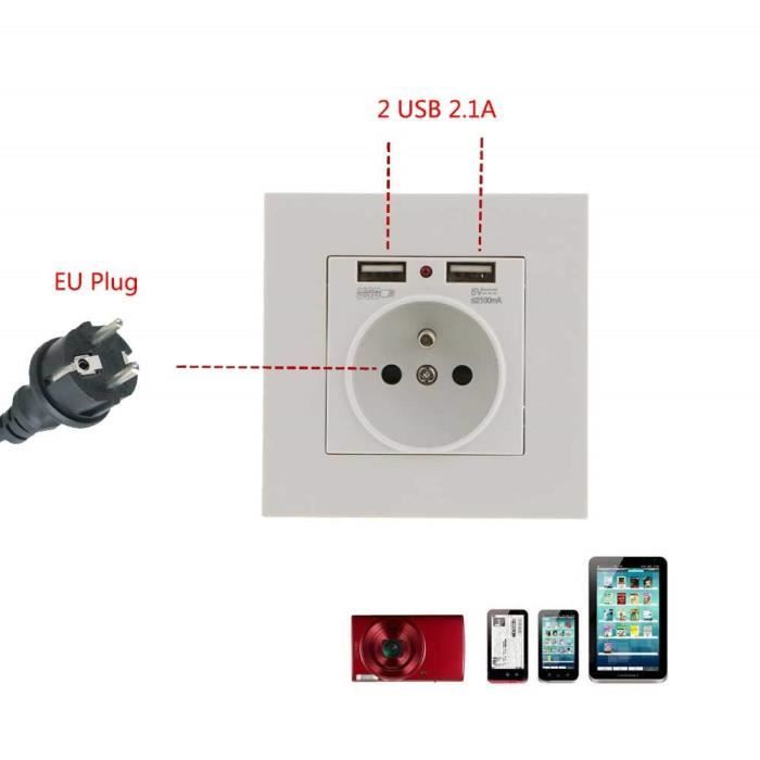Prise électrique Avec Terre Et 2 Ports USB - Neuve, Parfaite Pour Recharger Téléphones