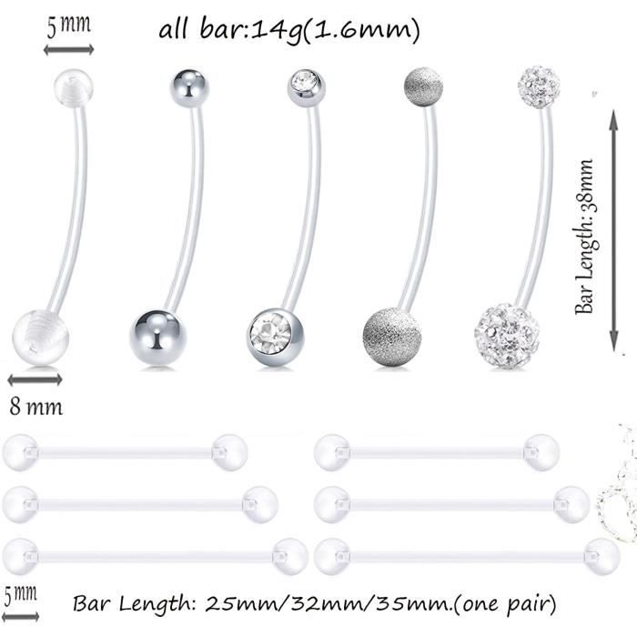 Defrsk Lot De 30 Piercings De Nombril En Acier Inoxydable 22 Couleurs