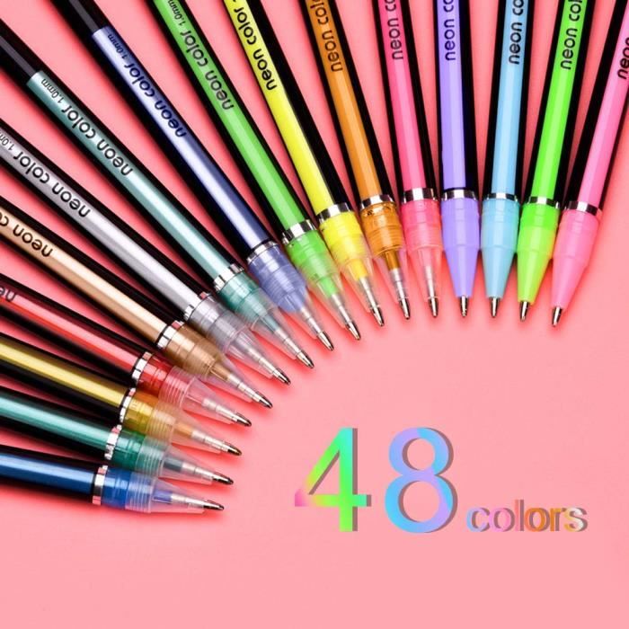 Lot de 100 stylos à encre gel et à paillettes fluo pour livres de coloriage pour adultes Lot de 100 stylos à encre gel et à paillettes fluo pour livres de coloriage pour adultes