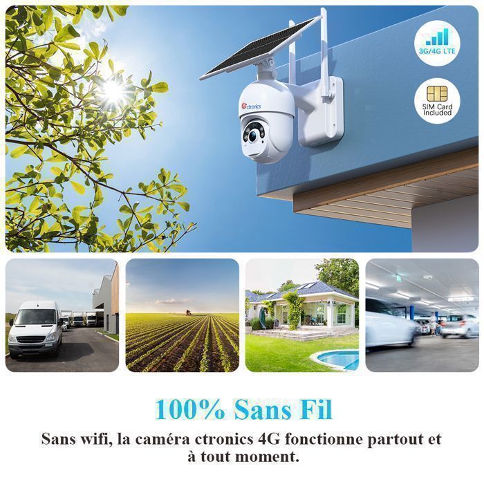 Ctronics 4G/3G LTE Caméra de Surveillance Solaire 2K 3MP avec Carte SIM — free download