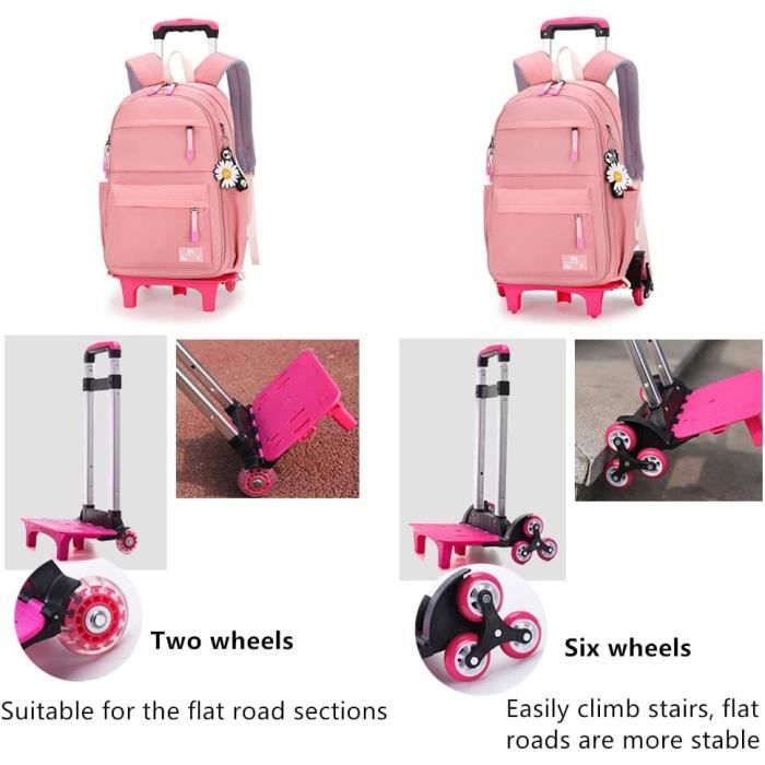 Cartable a Roulette Fille KYAMRC Rose Primaire 6 roulettes Sac a Dos avec roulettes rose Cdiscount Bagagerie Maroquinerie