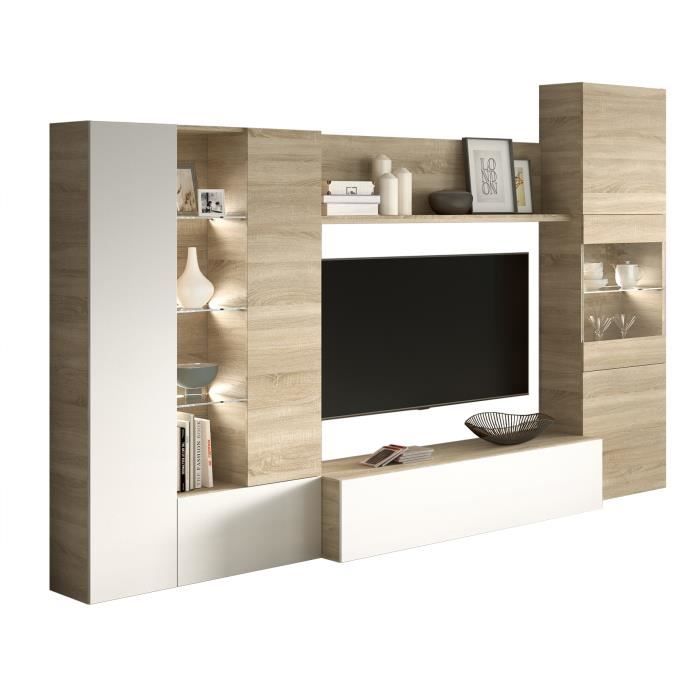 Meuble D'Entrée Suspendu Dmora Erie Avec Miroir Et Tiroir - 75x29x90 Cm Blanc Et Ciment