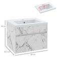 Meuble sous-vasque suspendu - vasque céramique incluse - tiroir coulissant - dim. 60L x 45l x 45H cm - aspect marbre blanc-2