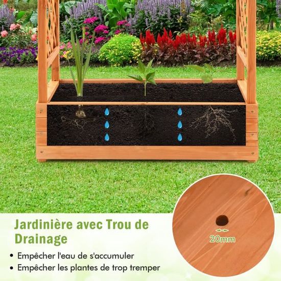 Jardinière Sur Pied Avec Treillis Métallique - 63x31x112 Cm - Bac Profond 30 Cm Pour Plantes Grimpantes - Pour Balcon, Terrasse Ou Jardin - Noir - 9